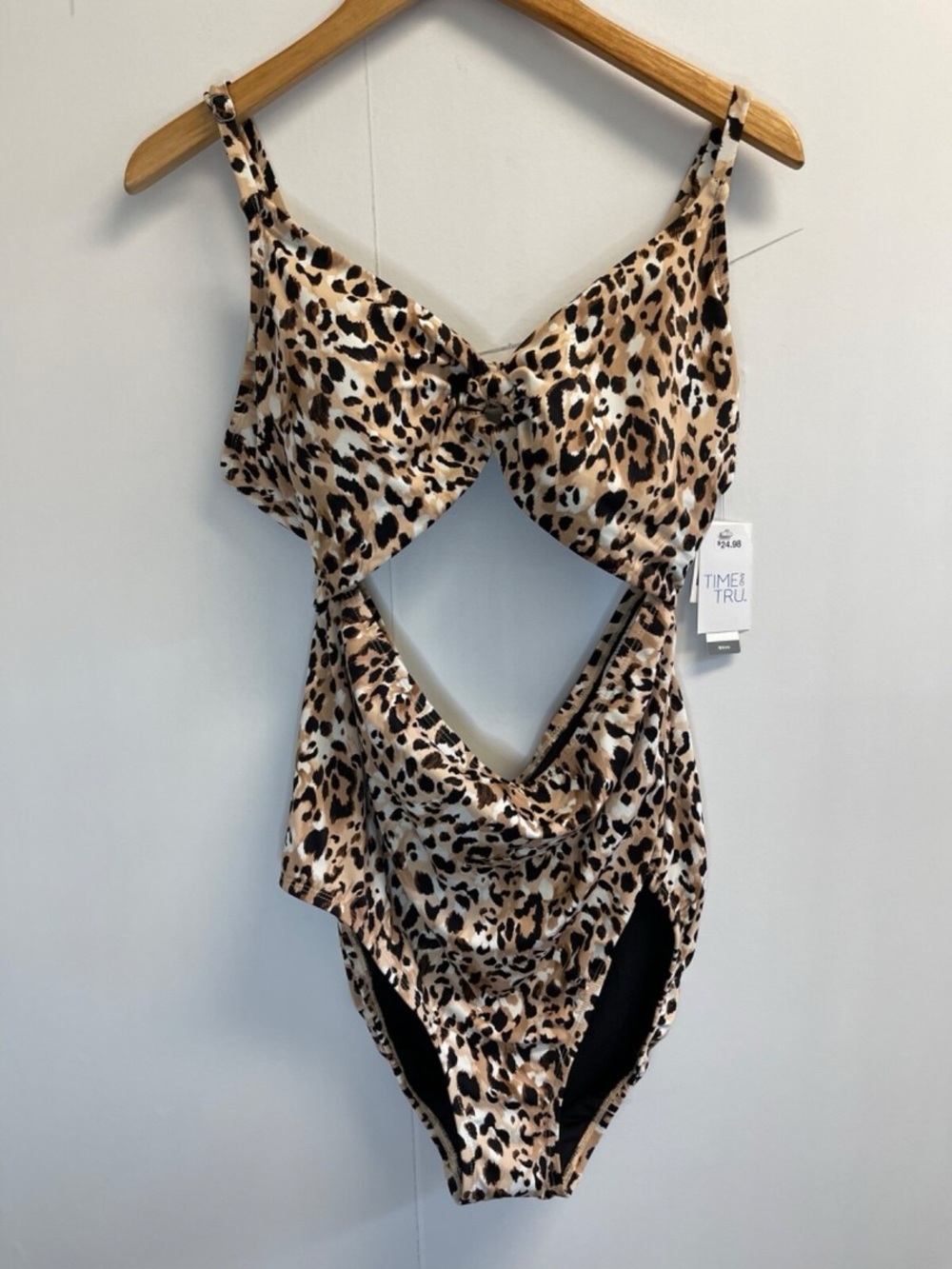 Leopard Print Cutout One-Piece Swimsuit - Tan/Black